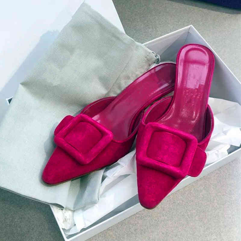 

70% Off Wholesale Sandals Flip-Flops Suede Leather Women Summer Slides High Quality Buckle Pointed Toe Casual Slipper Leisure Sandal Female Beach Flip Flops, As show3