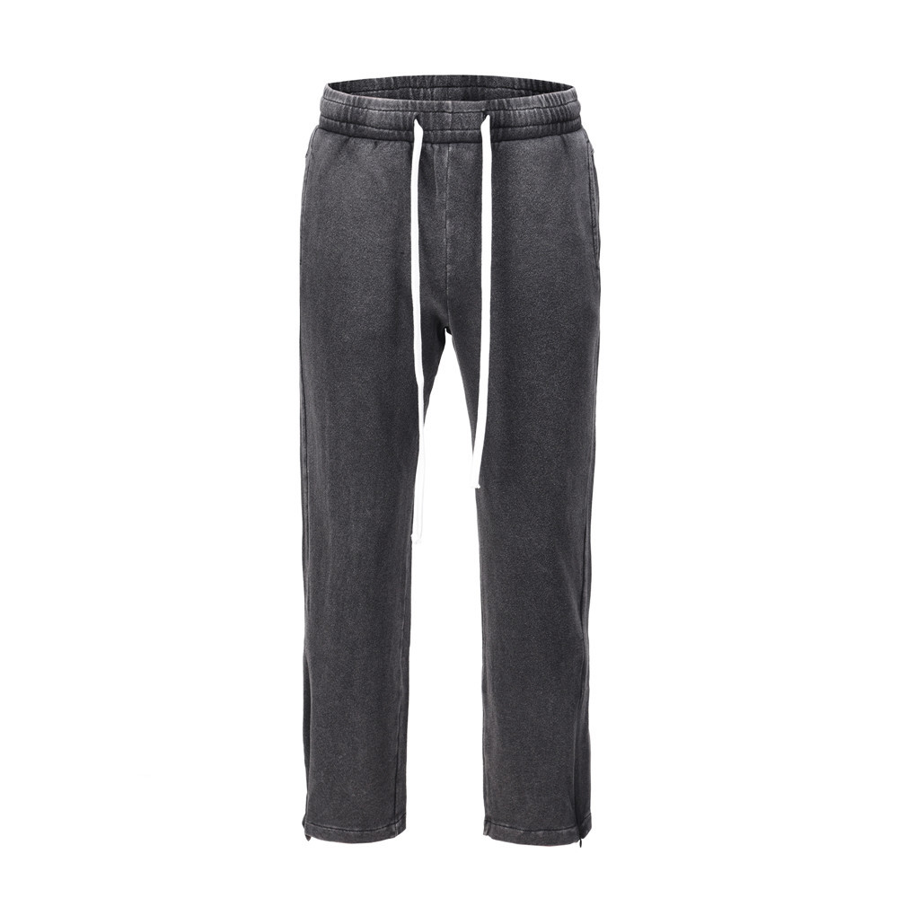 

Distressed Black Zip Ankles Sweatpants Autumn Terry Pants Streetwear