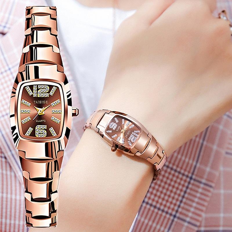

Wristwatches Luxury Waterproof Quartz High Quality Tungsten Steel Rectangle Women's Business Watches With Rhinestones Clock, Black