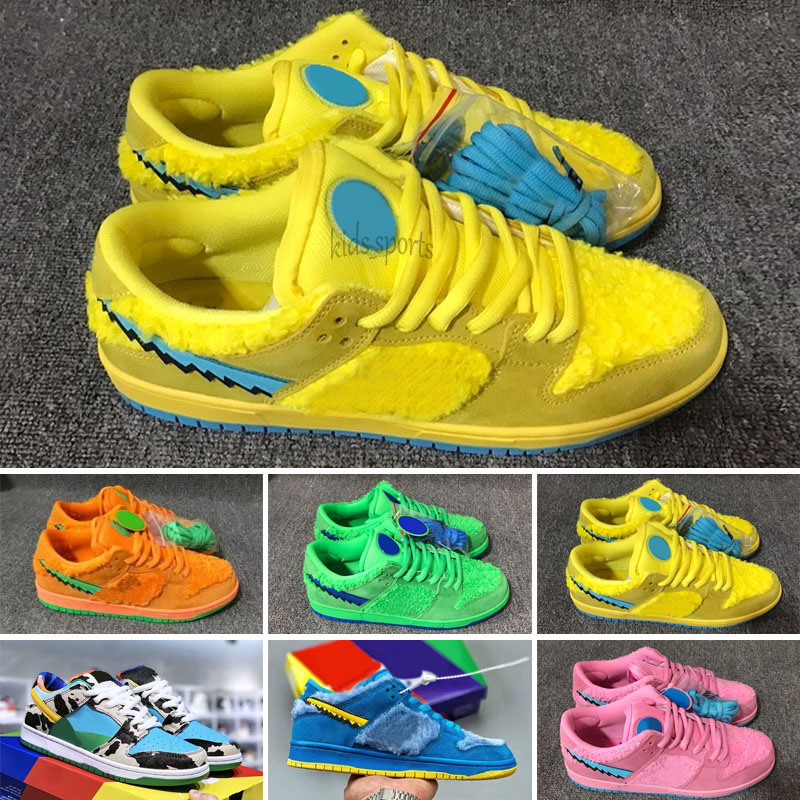 

SB Dead Bears Kids Shoes Design Boys Girls Sneakers Yellow Green Pink Blue Bear Toddler Skateboard Size 24-35, Color 6