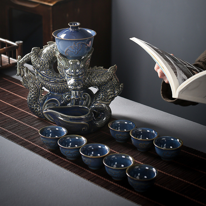 

Creative Dragon Semi Automatic Tea Set Lazy Maker Anti Scalding Kung Fu Household Ceramic Pot Ceremony