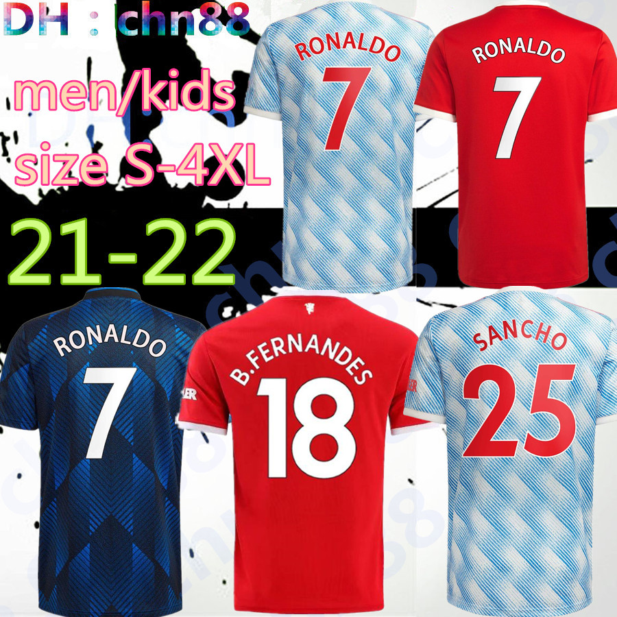 

size S-4XL RONALDO 21 22 SANCHO soccer jersey UNITED Fans Player version MAN BRUNO FERNANDES LINGARD POGBA RASHFORD football shirt 2021 2022 men + kids