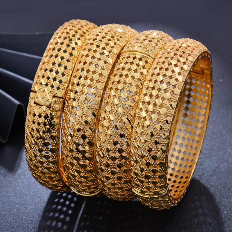 

Bangle Wando 4pcs/lot Dubai Gold Color Width Wedding Bangles For Women Wife Saudi Arab Bracelet&Bangels France Bijoux