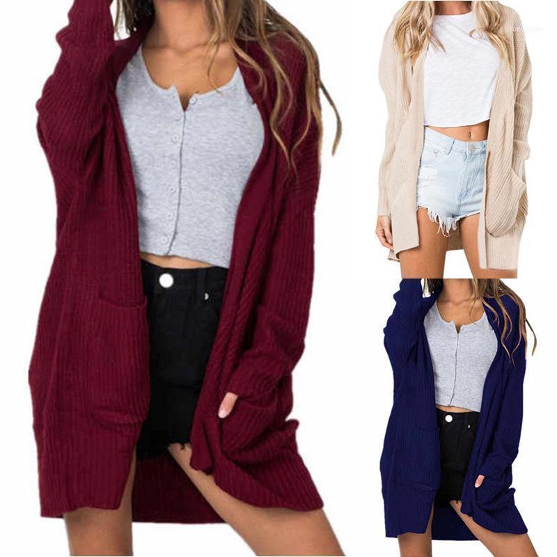 

Women' Knits & Tees 2021 Autumn/winter Sweater Loose-fitting Long Pocket Cardigan Womens Clothes Sleeve Top1, Beige