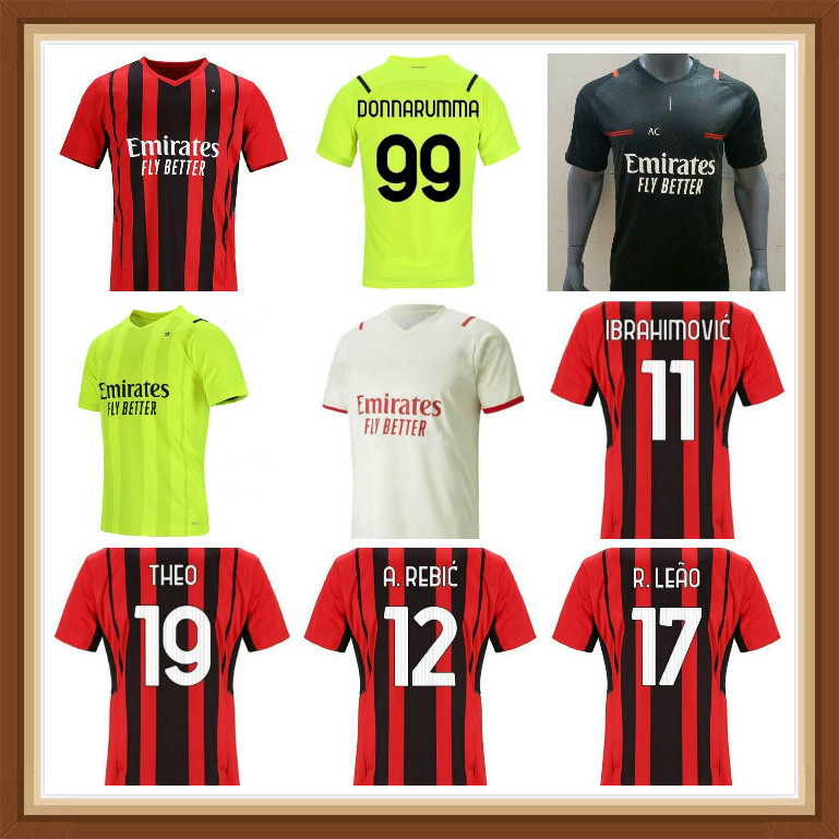 

AC 20 21 22 milan soccer jersey IBRAHIMOVIC PAQUETA BENNACER ROMAGNOLI CALHANOGLU 2021 2022 football shirt TONALI REBIC maillot men + kids kit, Black;yellow