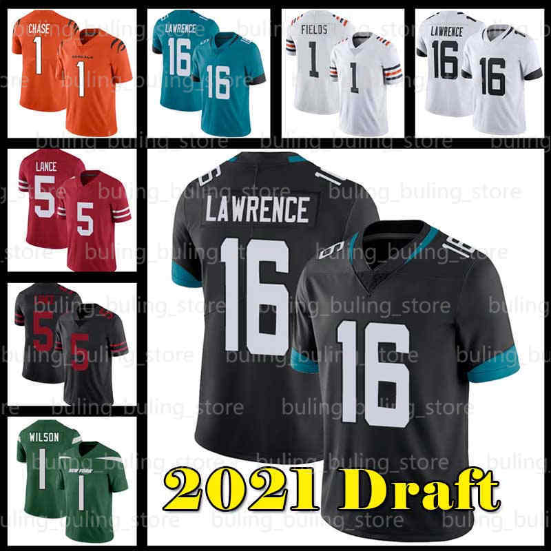 

Trevor Lawrence Jerseys 2021 Draft Justin Fields Chicago Bears Trey Lance Zach Wilson Ja Marr Chase San Francisco 49ers Jack, Black;red