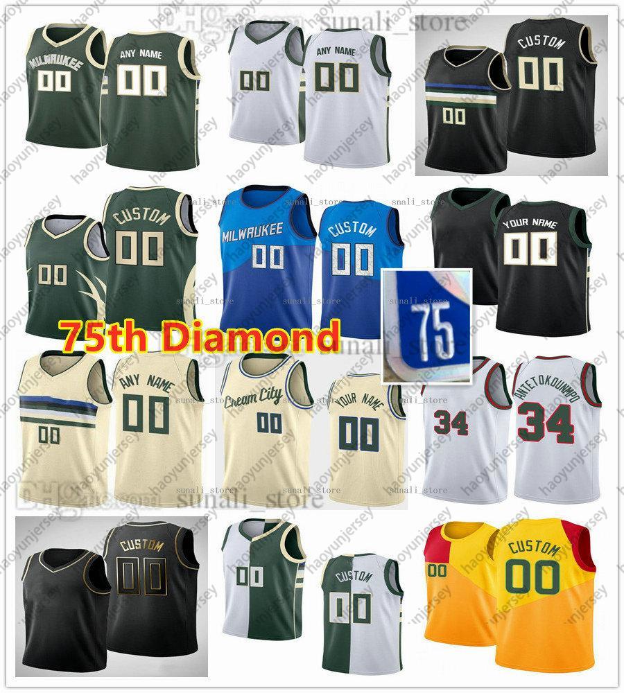 

75th Basketball Jerseys Brook Lopez Donte DiVincenzo Rodney Hood Semi Ojeleye Thanasis Antetokounmpo Kalaitzakis 13 Nwora Mamukelashvili Jus, Black;red