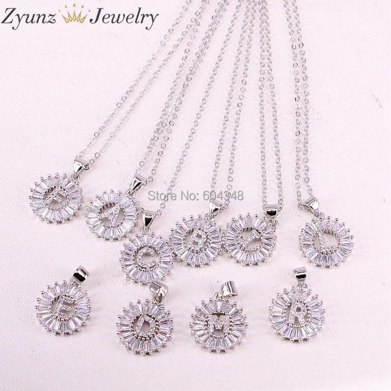 

Pendant Necklaces 10 Strands ZYZ184-8493 CZ Micro Pave Crystal Zirconia Letter Necklace Dark Silver Color Alphabet Letters