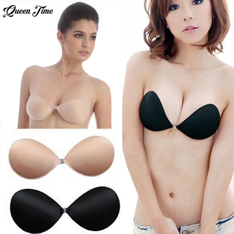 

Bras Sexy Sujetador Women's Bra Invisible Push Up Self-Adhesive Silicone Seamless Front Closure Sticky Backless Strapless, Black