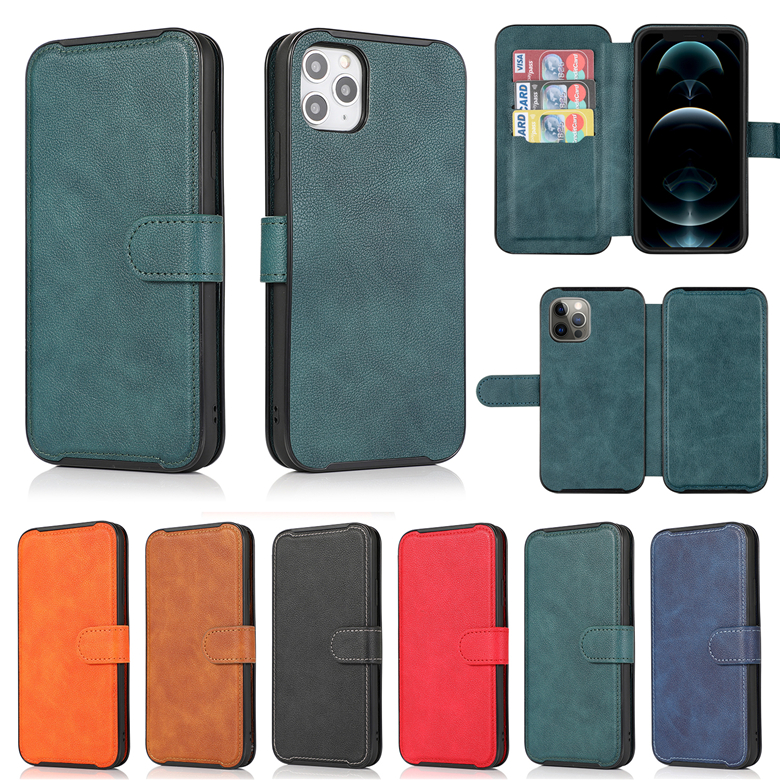 

Retro Magnetic Folio Vintage Leather Case for iPhone12 Mini 11 Pro Max XR XS 6s 8 Plus Multiple Card Slots Wallet Phone Cover, Black