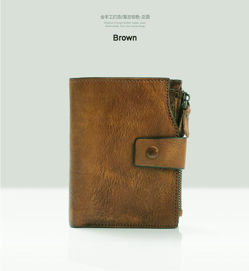 

Keychains Fashion Vintage Genuine Leather Men Wallet Purse Vertical Short Money Bag Male Coin Card Holder, Silver