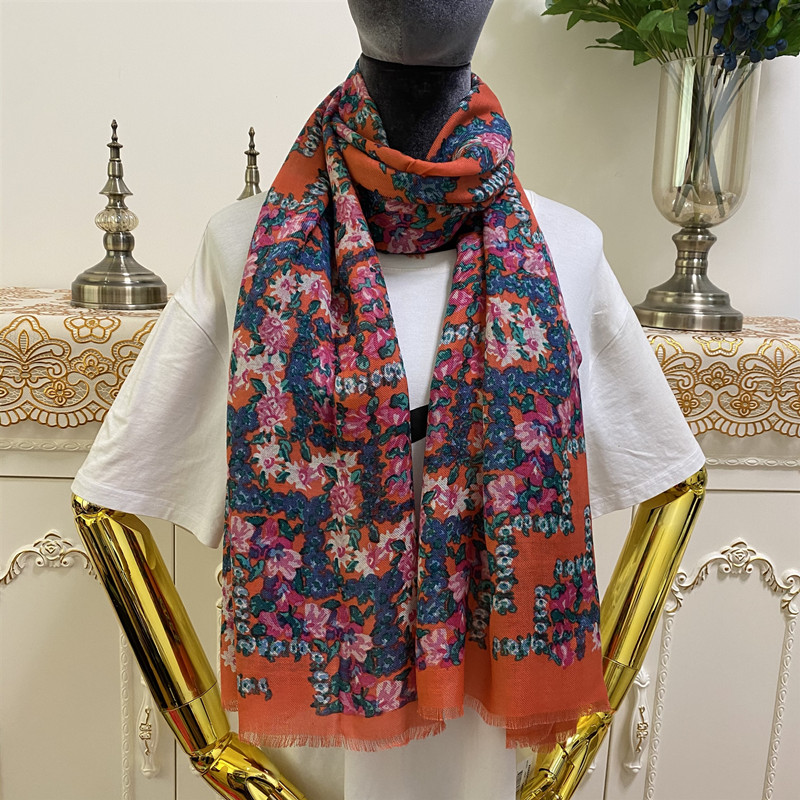

Women's scarf 55% silk 45% cashmere material thin and soft print flowers patten long scarves for women size 170cm -65cm, Blue;gray