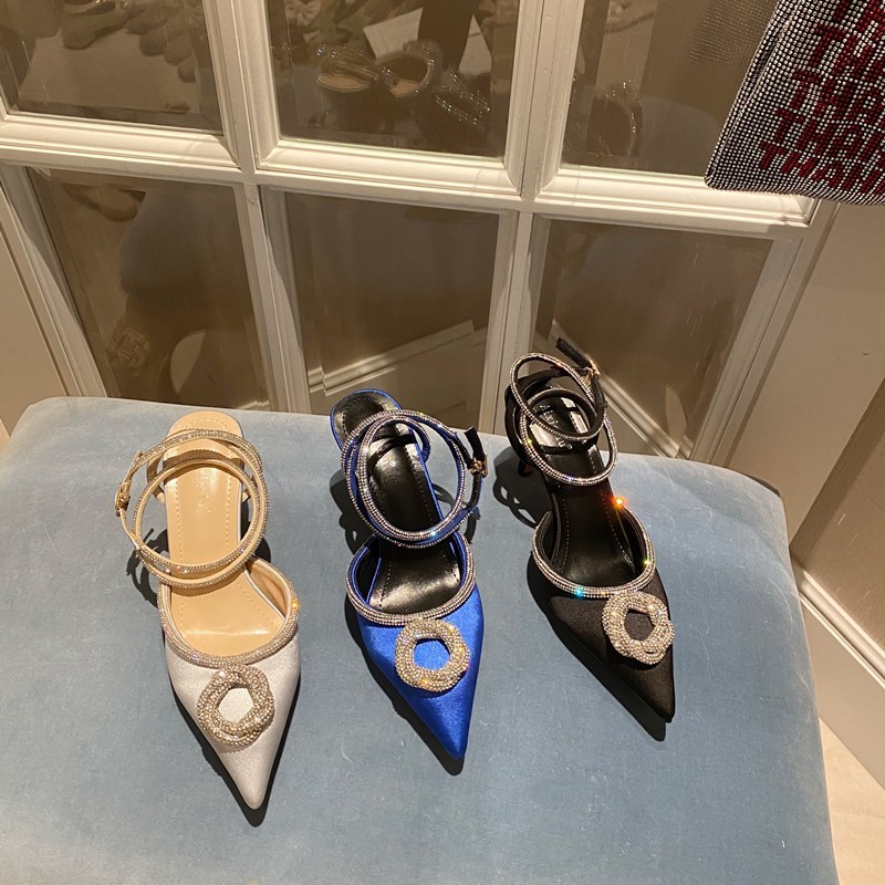 

Slippers Summer Pointed Silk Face Bridal Wedding Shoes Stiletto High-heeled Banquet Dress Wild Strap Women's Sandals ZL, Silver