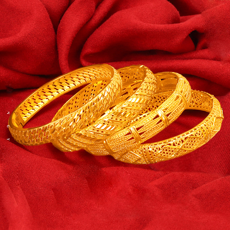Dubai Engagement Women Openable Bangle 18k Yellow Gold Filled Hollow Bracelet Solid Jewelry Gift-image-703151247