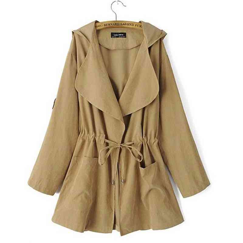 

Women's Trench Coats Autumn Casual Hooded Windbreaker Turndown Collar Overcoat Outerwear Solid Color Belt Slim Tops R1MM# 4F45, 1# shoe box