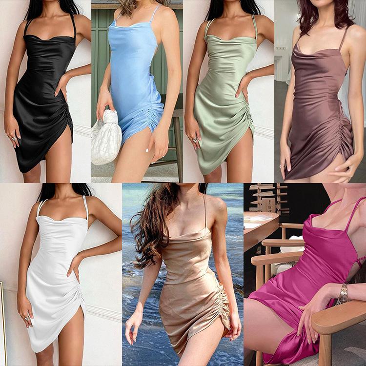 

Casual Dresses Women's Summer Suspenders Solid Color Sleeveless Sexy Backless Dress, Black;gray