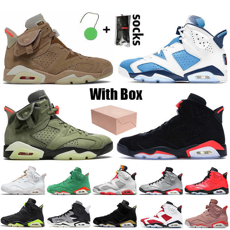 

With Box Travis British Khaki 6s Basketball Shoes Jumpman UNC 6 Gold Hoops Carmine Infrared Midnight Navy Hare Tech Chrome Electric Green