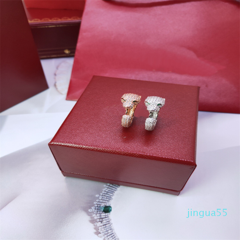 

designer Lady Brass Settings Full Diamond Green Zircon Eyes Leopard Panther 18K Plated Gold Bangle Bracelet Rings Jewelry Sets 3 Color, Silver