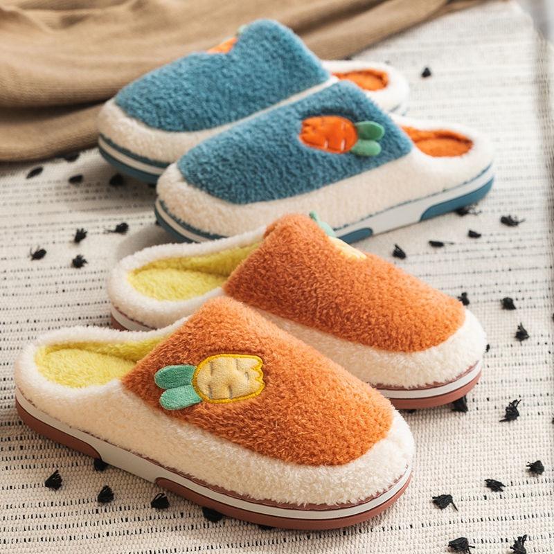 

Winter Home Cotton Warm Slippers Women Men Fur Shoes Cute Non-slip Soft Sole Indoor Bedroom House Female Couples Furry Slides, Black