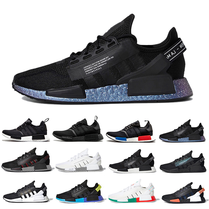 

white speckled nmd r1 v2 mens running shoes dazzle camo core black grey gradient neon aqua tones mexico city men women sports sneakers, Color#2