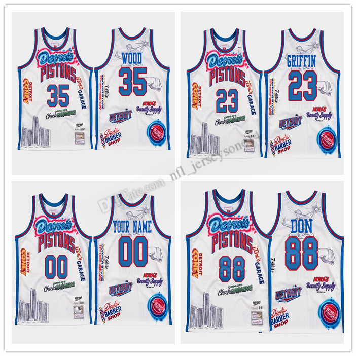 

Custom Mens women youth 88 Don 35 ChristianWood 25 DerrickRose 23 BlakeGriffin Big Sean X DetroitPiston Limited EditionWhite Jersey