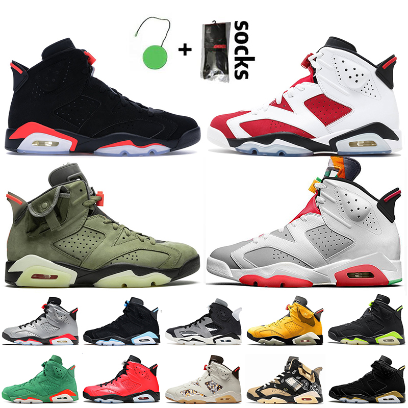 

2021 Top Fashion Mend Basketball Shoes 6s Jumpman 6 Black Infrared Carmine Retro Travis Scotts Hare Trainers DMP Tech Chrome Sneakers Electric Green, A1 2021 carmine 40-47