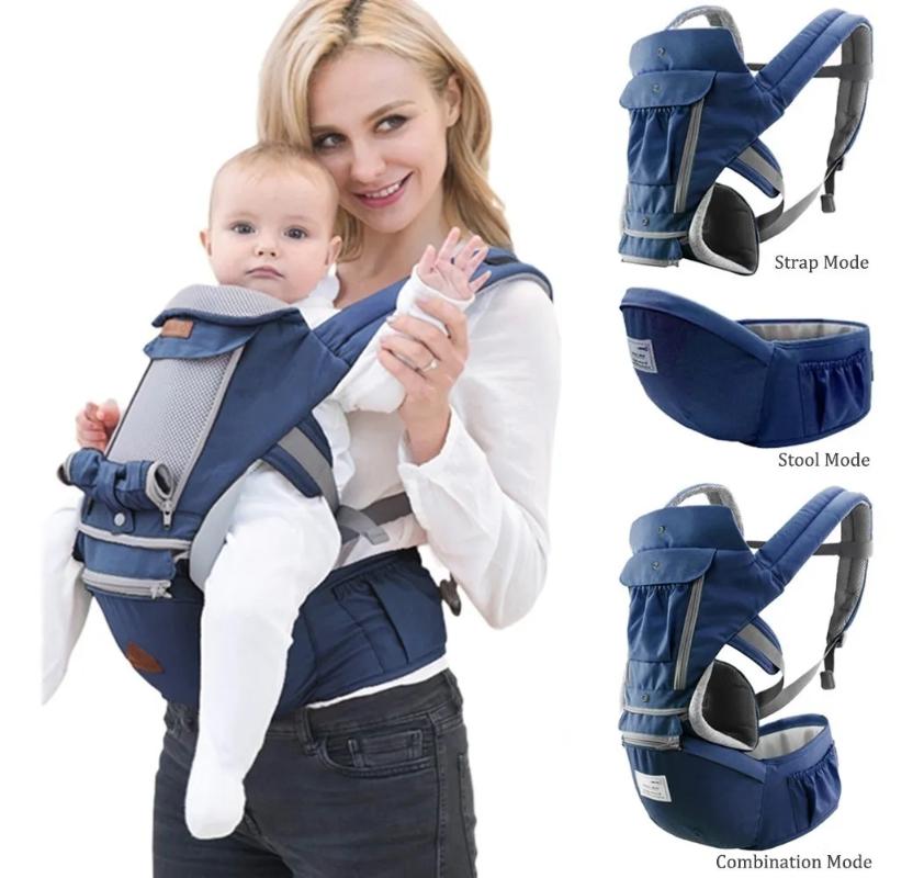 

Carriers, Slings & Backpacks Bolsa Canguru Ergonômico Bebê Mãe 12 Posições 3 Em 1 Azul