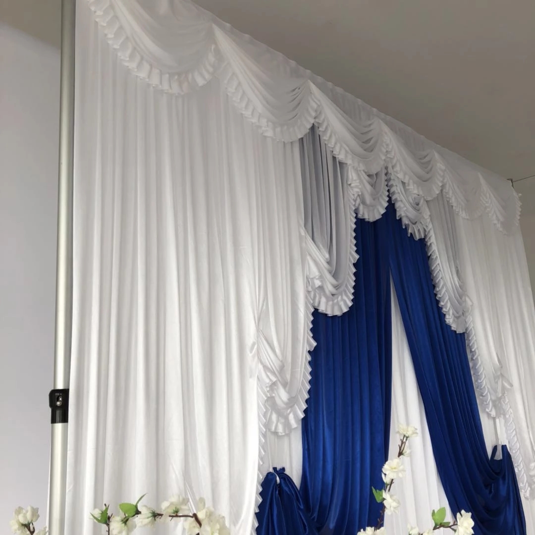 

wedding backdrop decoration curtain 3m H x3m ice silk White drape swag royal blue