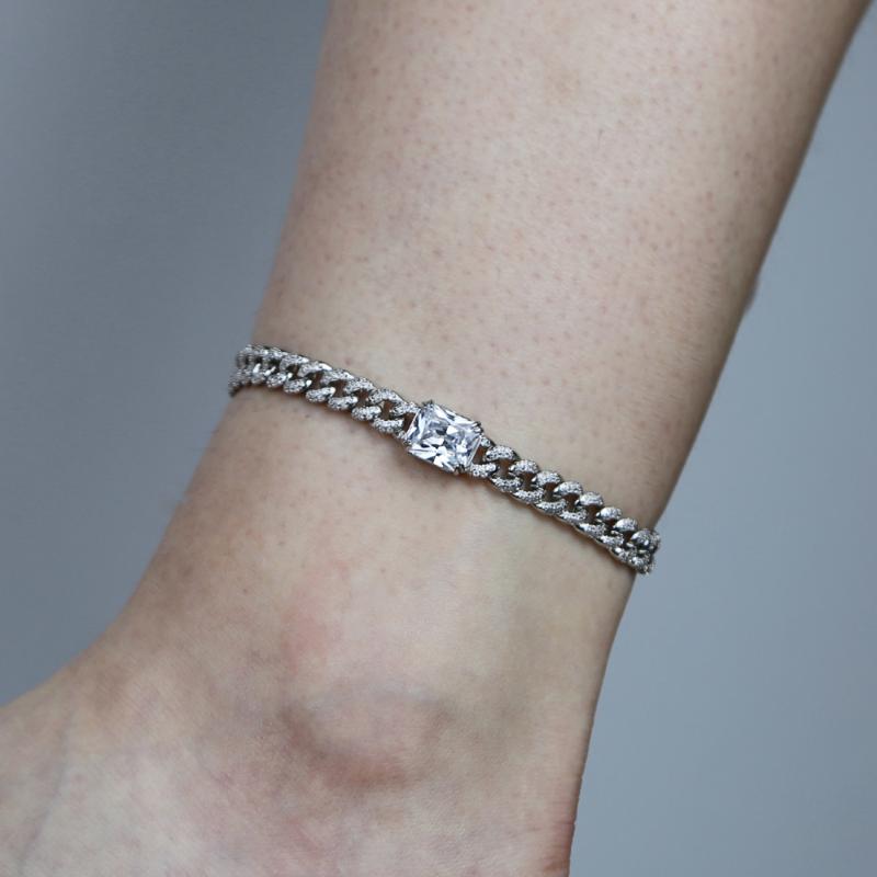 

Anklets 2021 Square Charm Cubic Zirconia Cz Miami Cuban Link Anklet Women Fashion Jewelry Silver Color Iced Out Rock, Red;blue