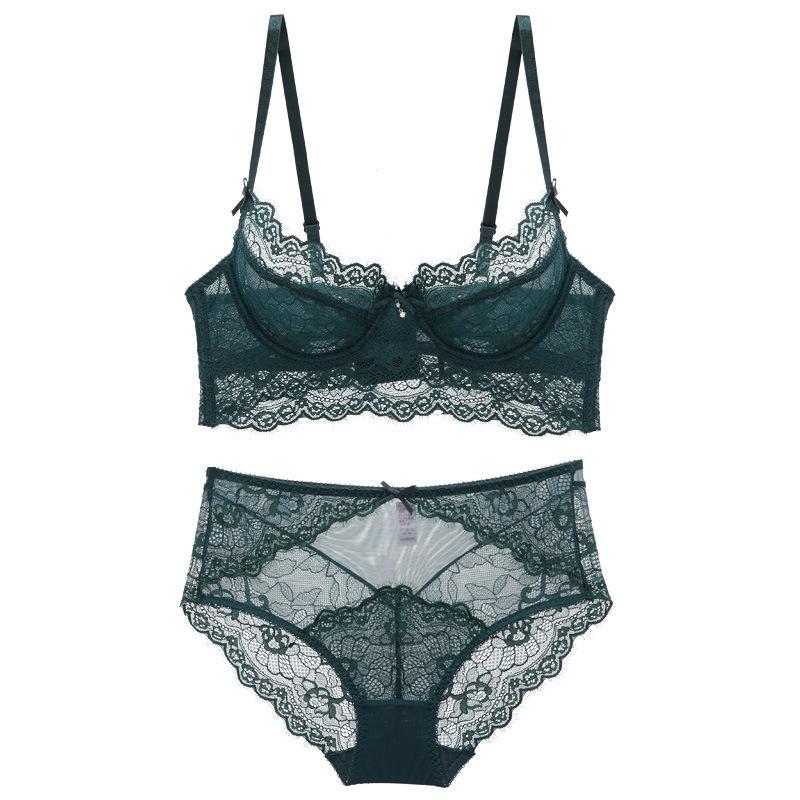 

Bras Sets Sexy Multi-row Lashes Lace Slim Sponge-free With Steel Hoop Lingerie Bra Set And Charming Setting Adjusting Side Receiving, Black