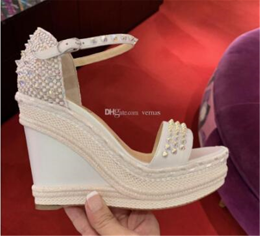 

Elgant Brand Design Red Bottom Madmonica Wedge Ankle Strap Spikes Gladiator Sandals Sexy Ladies Summer Sandals High Heels EU35-43