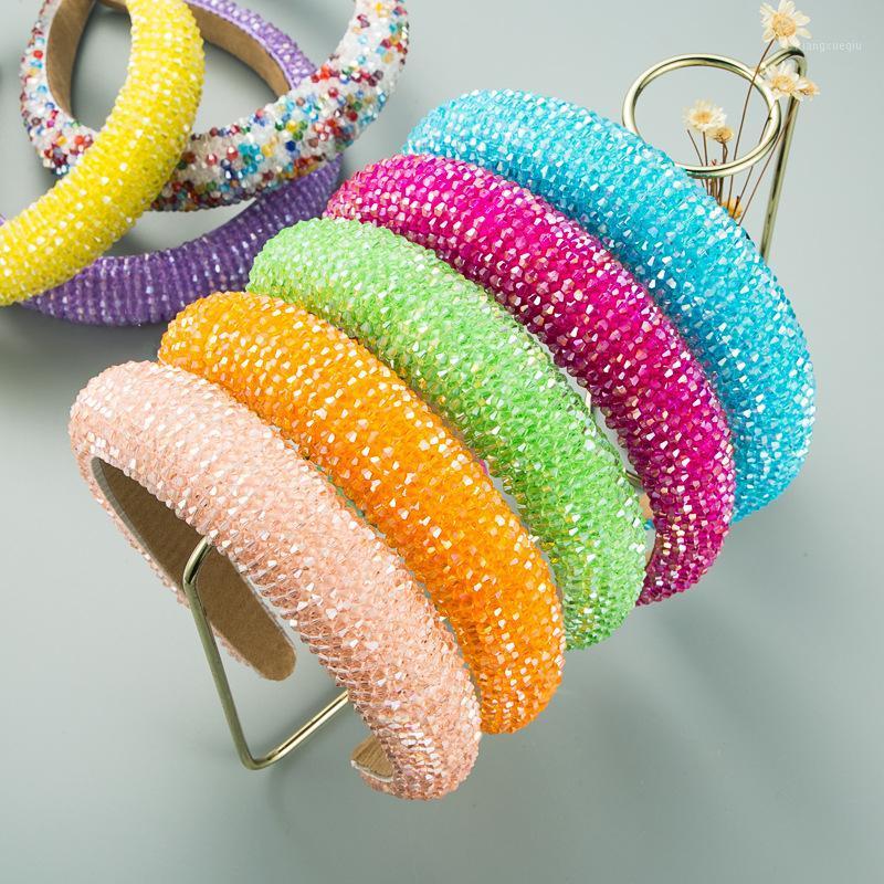 

Hair Clips & Barrettes Bling Candy Color Hairband For Women Sponge Wide Side Handmade Crystal Beaded Girl Accessories 2022, Golden;silver
