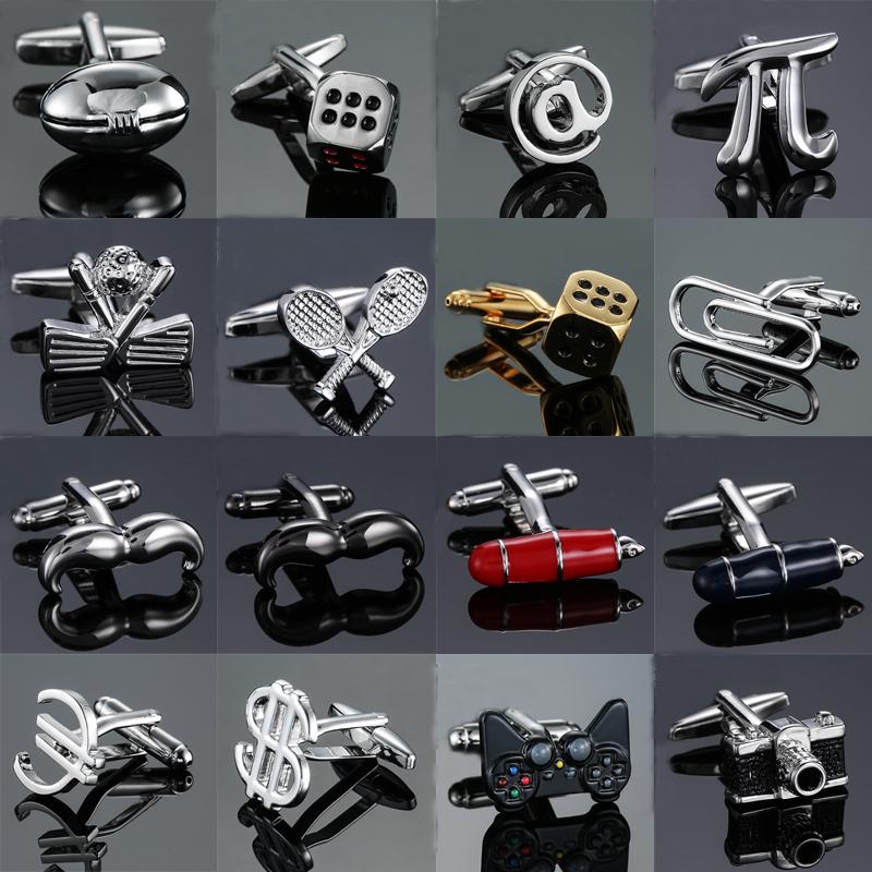 

Cuff Link And Tie Clip Sets 18 Style Mix Sale Cufflinks Simple Stainless Steel Christmas Beard Dice Racket Pen Links For Mans Wedding Busine