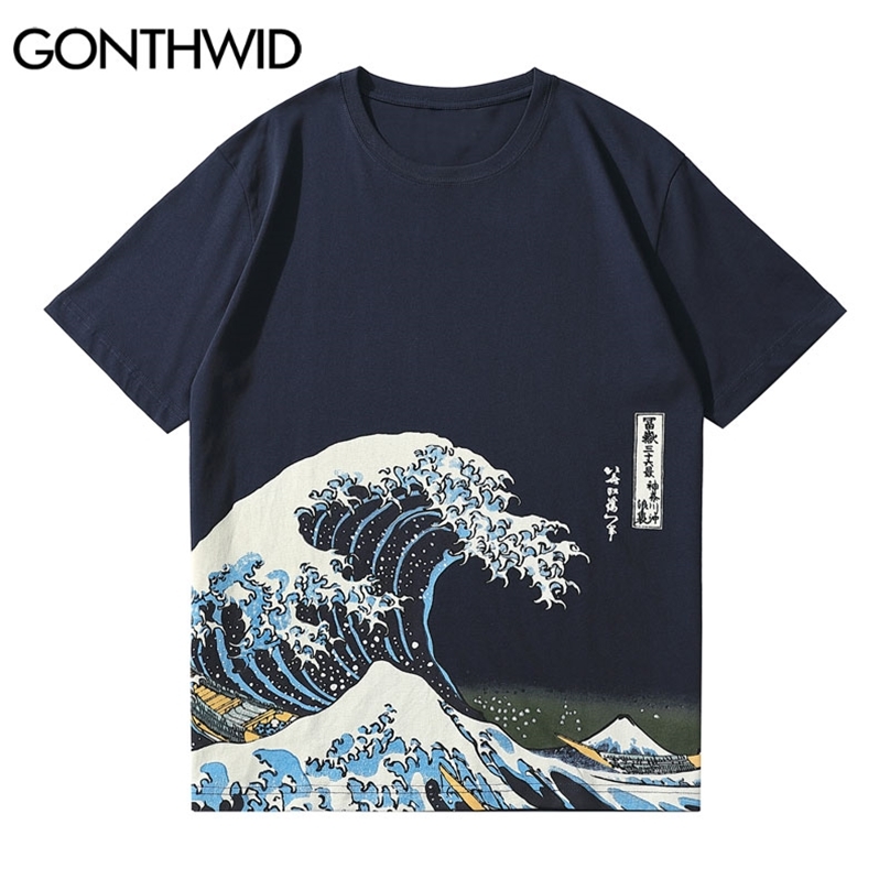 

Tshirts Harajuku Surfing Japanese Great Wave Off Kanagawa Print Tees Shirts Streetwear Hip Hop Casual Short Sleeve Tops 210602, White