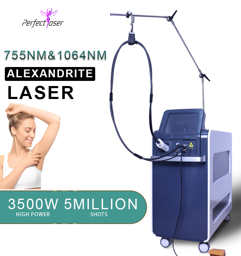 

755nm alexandrite 1064nm ND YAG laser permanent hair removal machine professional 6-18mm with cold air cooling save treatment time