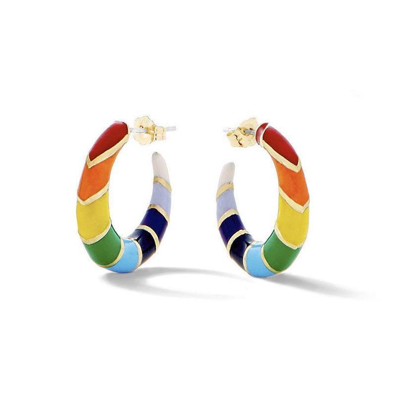 

Hoop & Huggie Rainbow Enamel Moon Shaped Earring Gold Color Summer Colorful Fashion Jewelry