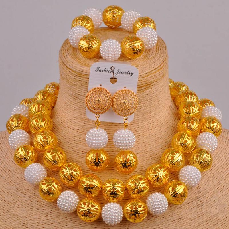 

Earrings & Necklace White African Fashion Jewelry Set Simulated Pearl Nigerian Beads Sets For Women FZZ53, Silver