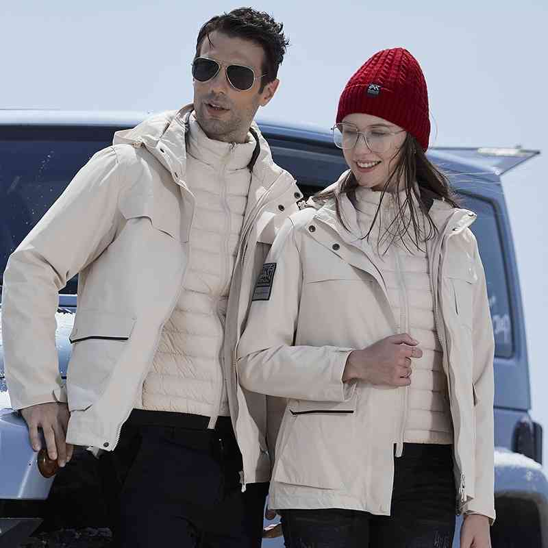 

New detachable down liner outdoor stormsuit cold proof, warm, windproof and waterproof three in one mountaineering suit, Female ivory