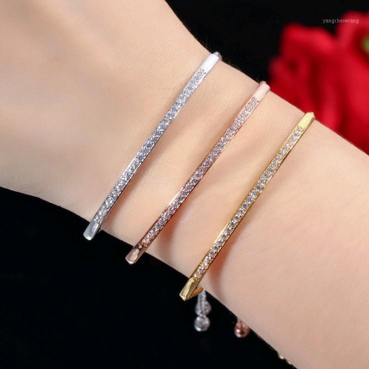 

Adjustable Bracelet Bangle For Women Captivate Bar Slider Brilliant CZ Rose Gold Color Jewelry Pulseira Feminia