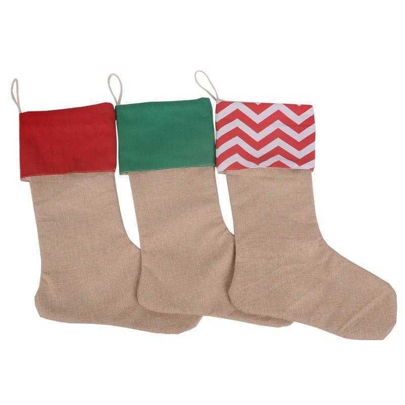 12*18inch high quality 2020 canvas Christmas stocking gift bags canvas Christmas Xmas stocking Large Size Plain Burlap decorative socks bag