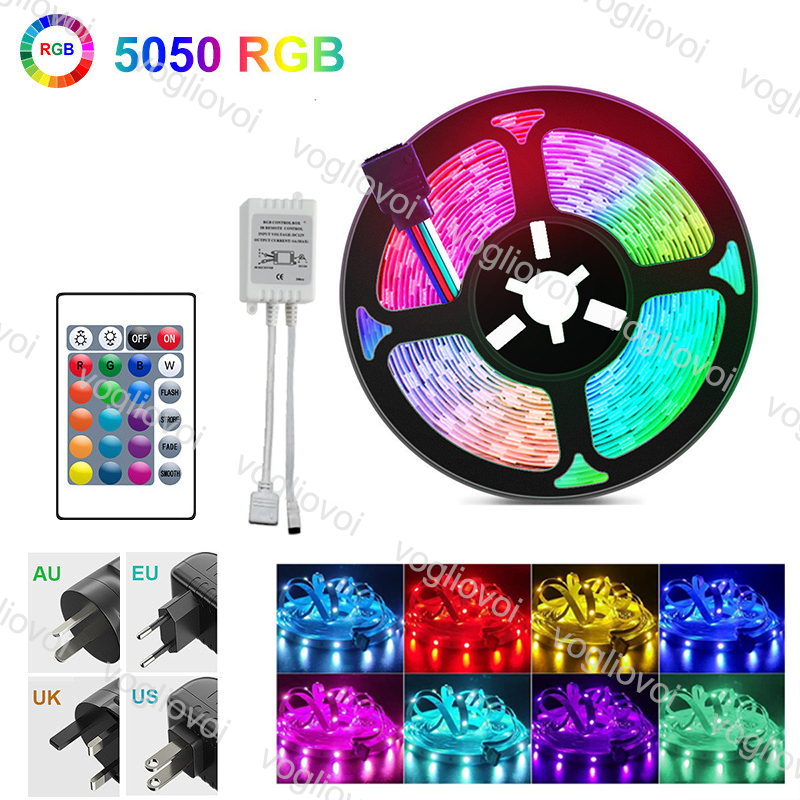 

Led Strip Lights 5M 10M 15M 20M 5050 DC12V 16.4ft 32.8ft 50ft 66ft Multicolor Ribbon Diode Tape 24Keys IR Controller AC100-240V Power EUB