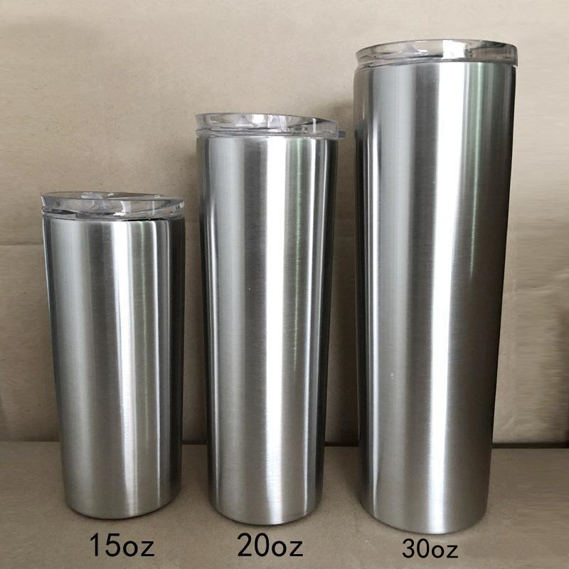 

Skinny Tumbler Slim tumblers Straight Cup Beer Coffee Mug 304 Stainless Steel Insulation Vacuum Flask With Lid&Straw 15oz 20oz 30oz, Stainless steel color