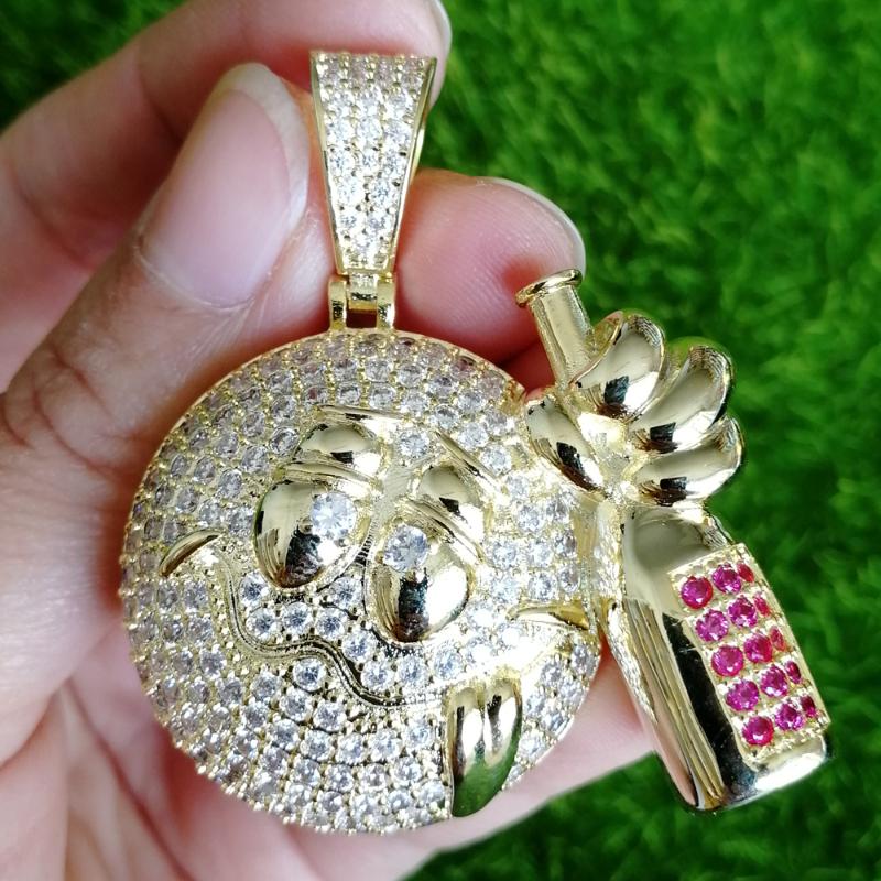 Pendant Necklaces Men&#039;s Iced Brass Zircon Drunken Wine Bottle Face Pendants &Necklace Hip Hop Jewelry Party Gift CN518-image-708526085