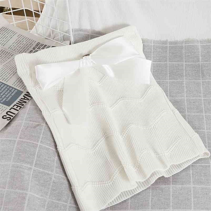 

Women Knitted Strapless Off Shoulder Sleeveless Vest Sexy Solid Color Slim Fashion Spring Summer 11B608 210525, White