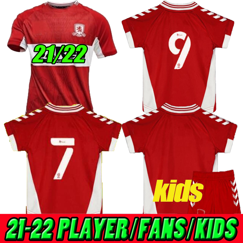 

21 22 Middlesbrough home Soccer Jerseys 2021 2022 Fry FLINT Assombalonga AKPOM Fletcher Football Shirts Men kids kit red Uniformes, Black