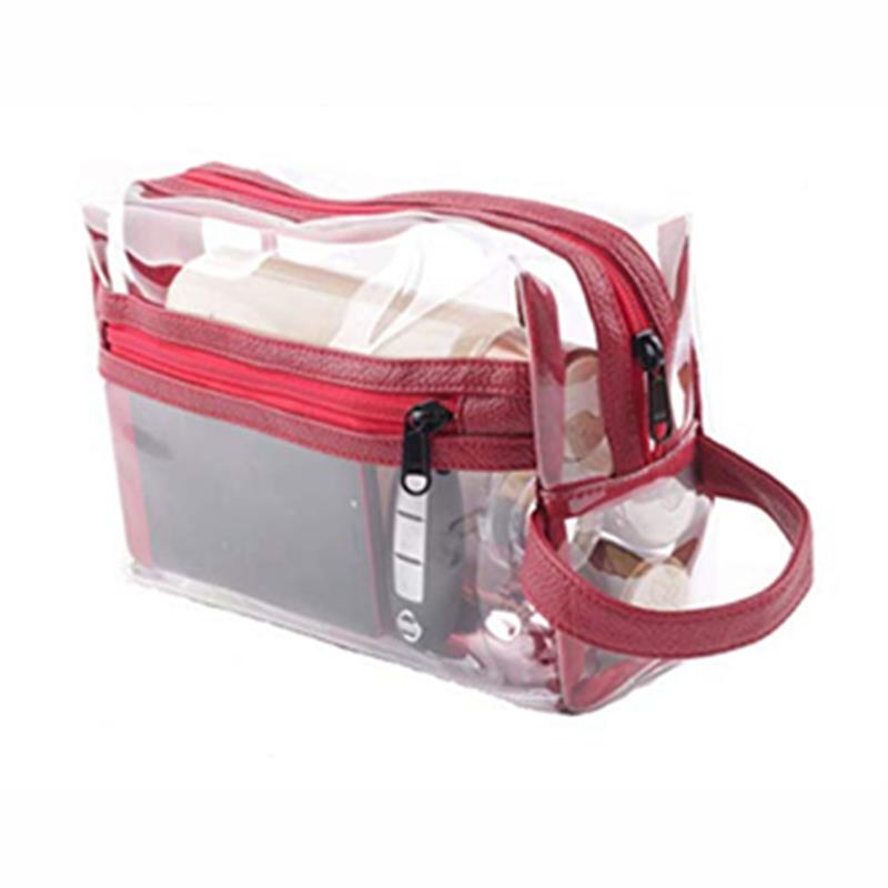 

Transparent Water Resistant Toiletry Makeup Bags Cosmetic Bag Organizer Pouch For Travel With Handle & Cases, Red