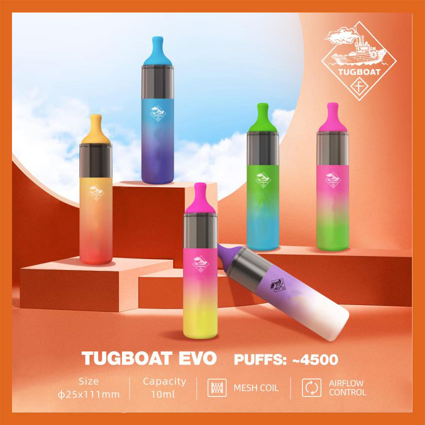 

Disposable vape Tugboat Evo 4500 Puffs e cigarette TugpodEvo with Mesh Coil 850mAh Internal Battery 10ml capacity