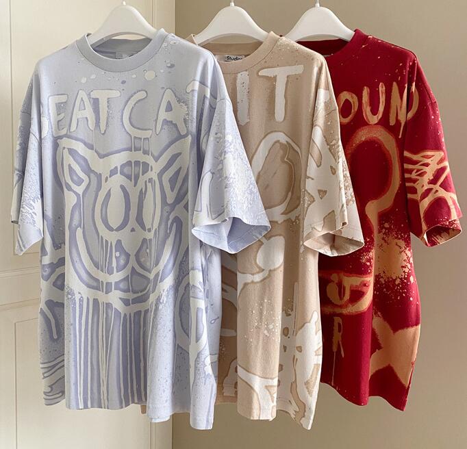 

Men's Women's Acne t shirt Fashion Studio Animal Letters Graffiti Print Short Sleeve T-Shirt, Khaki