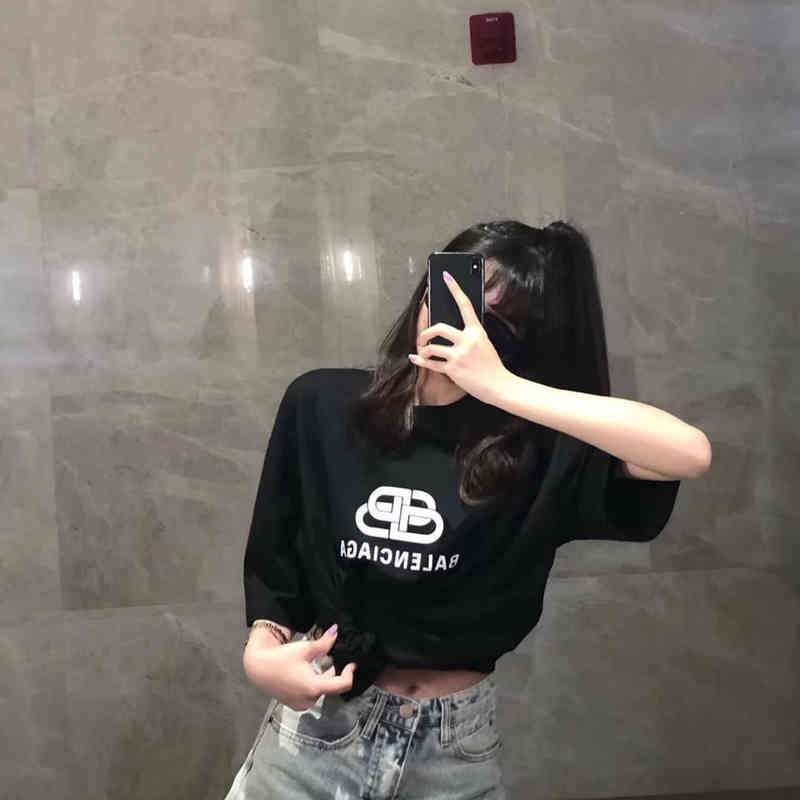 

Designer Trend T Shirt Print Balencaigas Lock Letter Short Sleeve Couple Shirts, Black