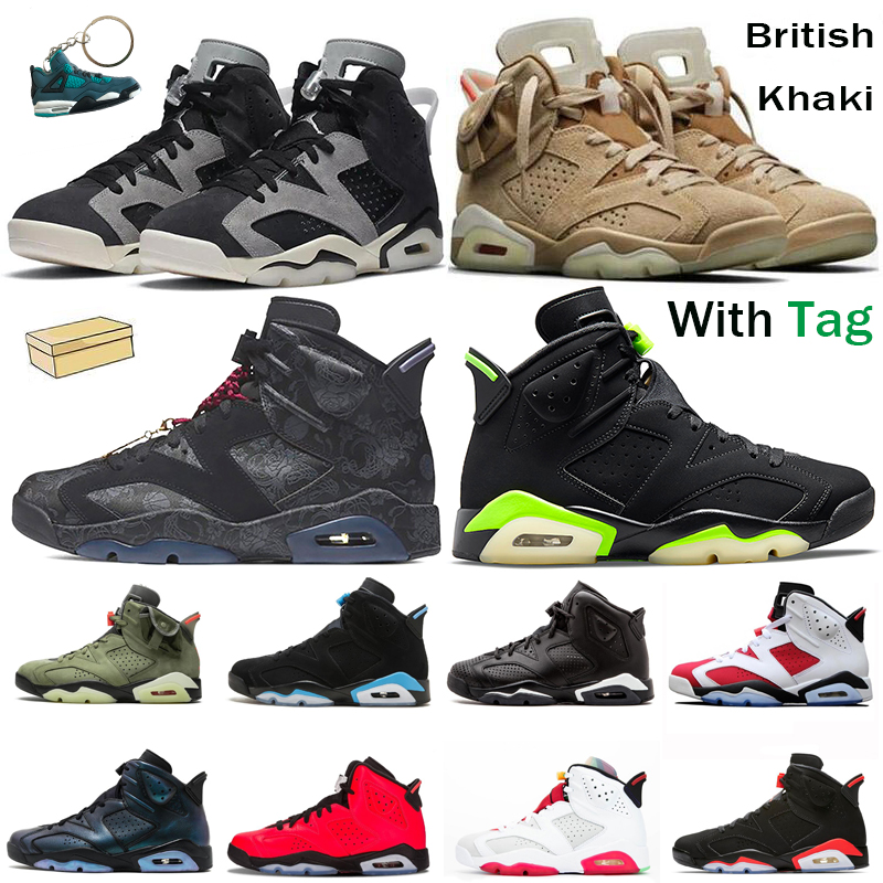 

2021 Travis British Khaki 6s Basketball Shoes Jumpman 6 Carmine Infrared Midnight Navy Hare Tech Chrome Electric Green Gatorade Mens Trainers Sneakers, 14